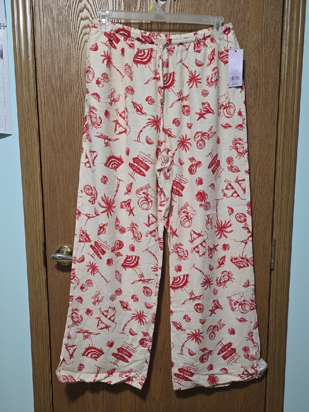 wild fable Cream Pants with Red Tropical Print